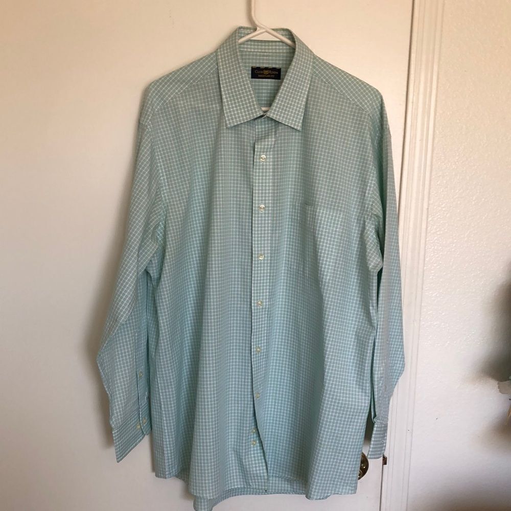 Club Room Long Sleeve Button Down Shirt Size 17 (32/33) GUC green/white